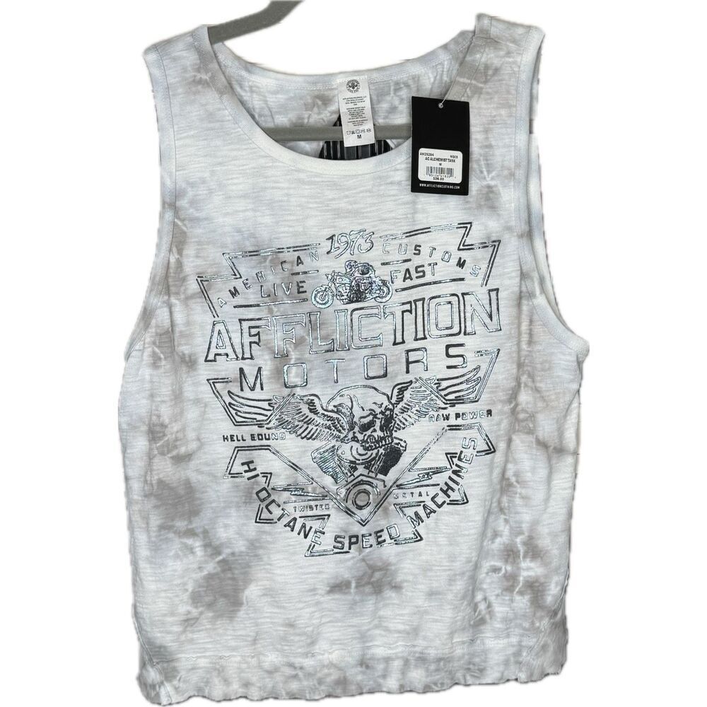 AFFLICTION Alchemist Open Back Tank Top, Color: White Grey Crystal Wash, Med, NW